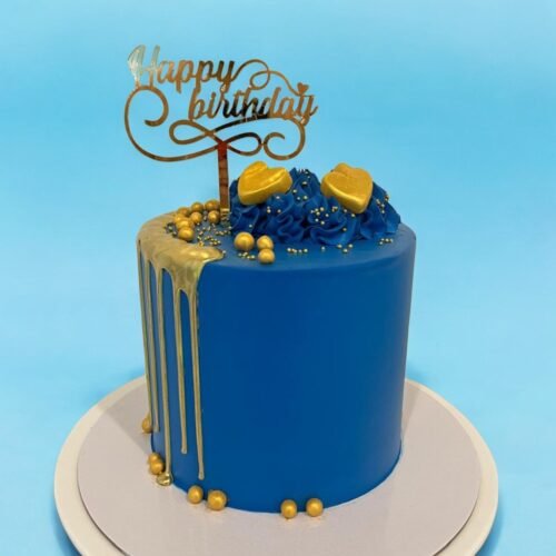Blue Gold Drip Cake