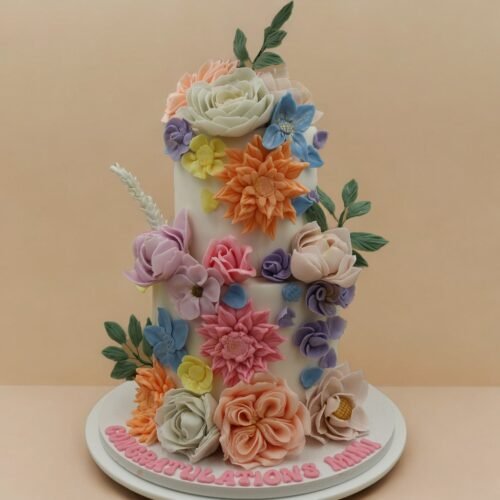 2 Layer Flowers Cake