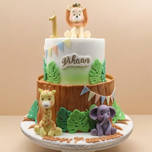 2 Layer Safari Theme Cake 3