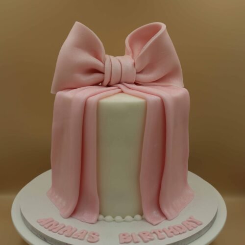 White Pink Ribbon Cake
