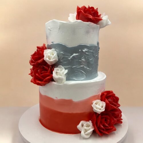 2 Layer Red Rose Cake