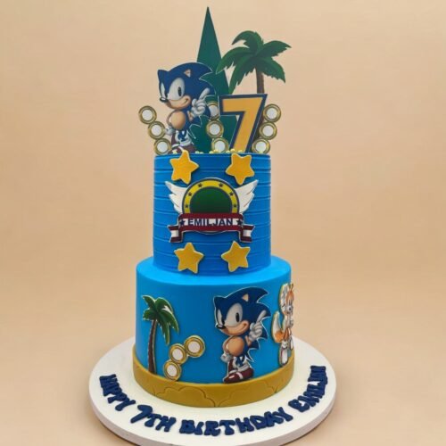2 Layer Sonic Theme Cake