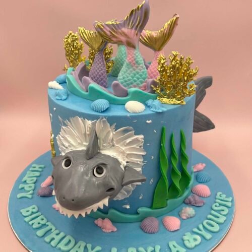 Mermaid and Shark Theme Cake