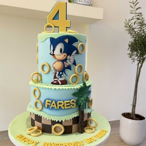 2 Layer Sonic Theme Cake