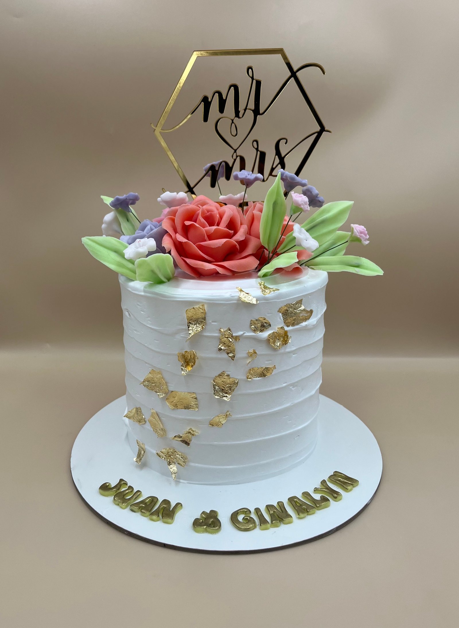 Flowers Wedding Couple Cake