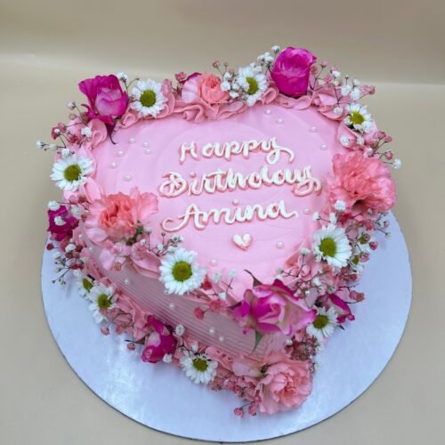 Heart Flowers Theme Cake