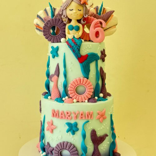 2 Layer Cute Mermaid Theme Cake
