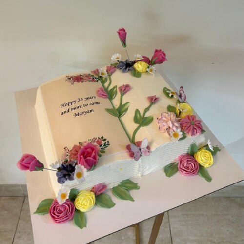 3D Flowers Book Theme cake